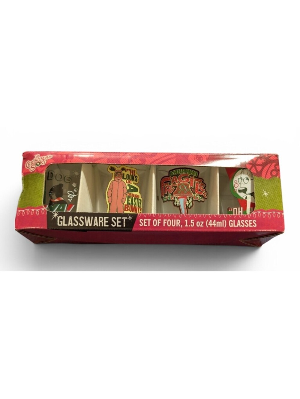 A Christmas Story Shot Glass Set of 4 1.5 oz w/ Box Ralphie Graphic Wear